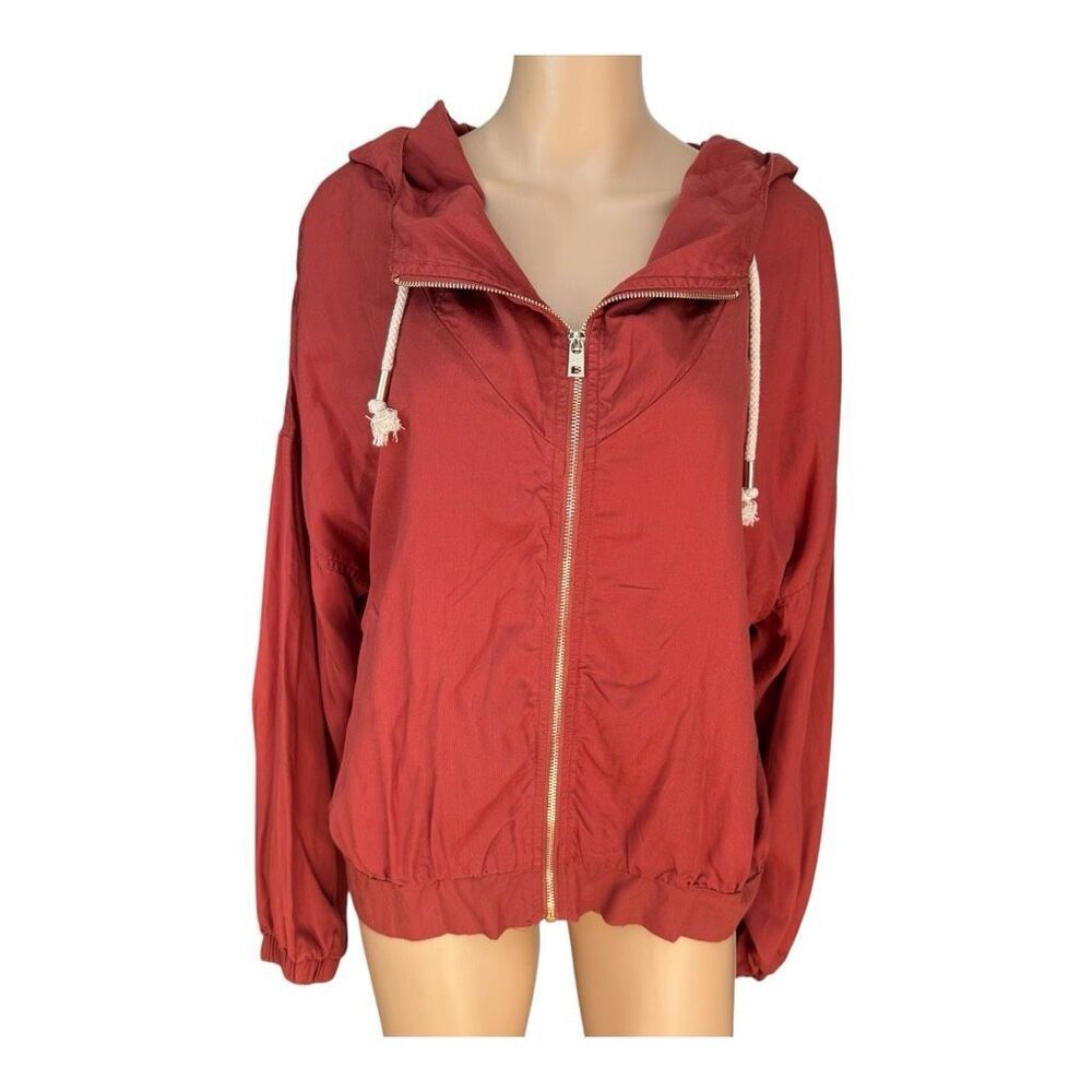 Marc New York brown rust tencel hooded zip-up jacket size L NWT